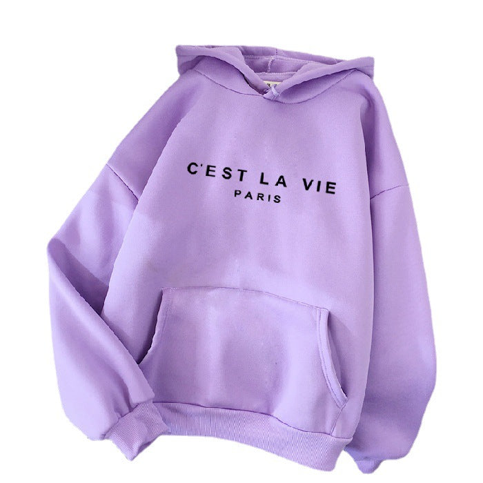 letter print new hooded sweater women's spring long-sleeved lazy style loose hooded top