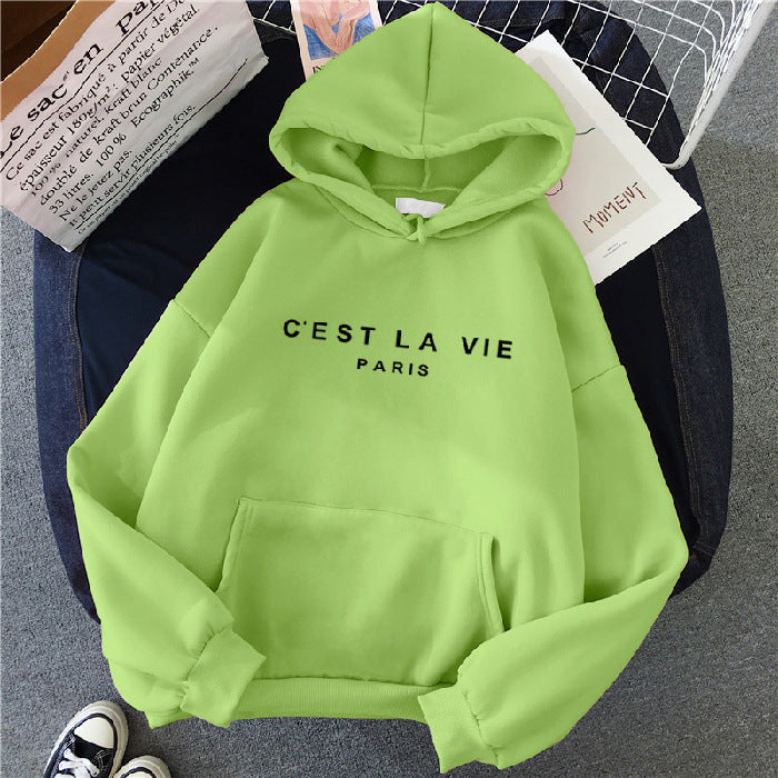 letter print new hooded sweater women's spring long-sleeved lazy style loose hooded top