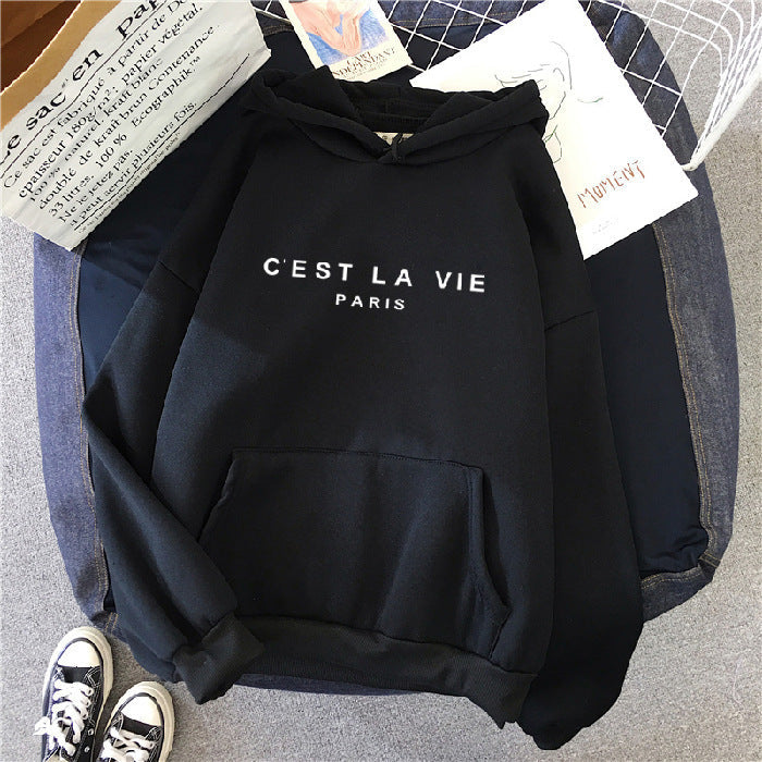 letter print new hooded sweater women's spring long-sleeved lazy style loose hooded top