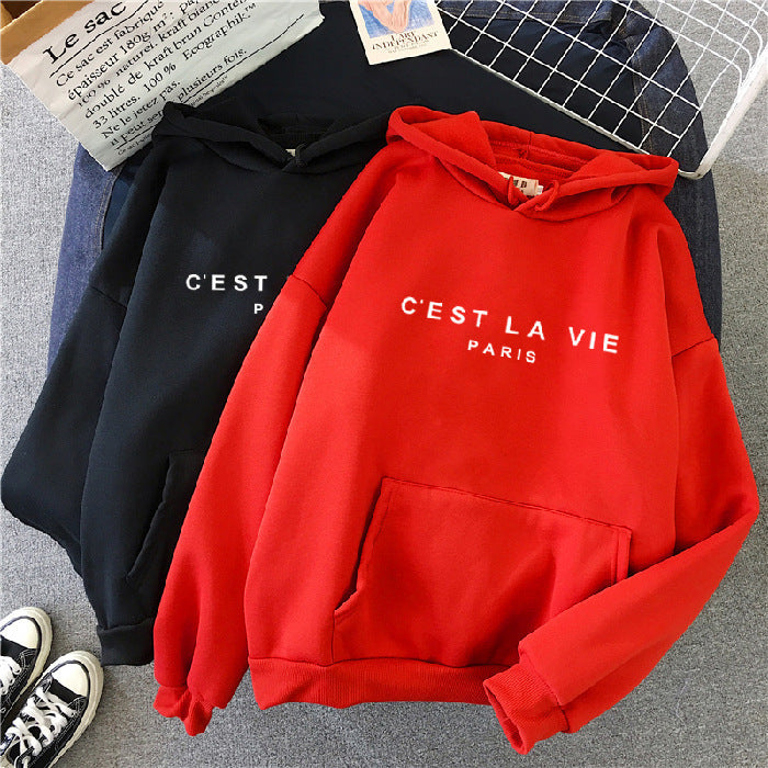 letter print new hooded sweater women's spring long-sleeved lazy style loose hooded top
