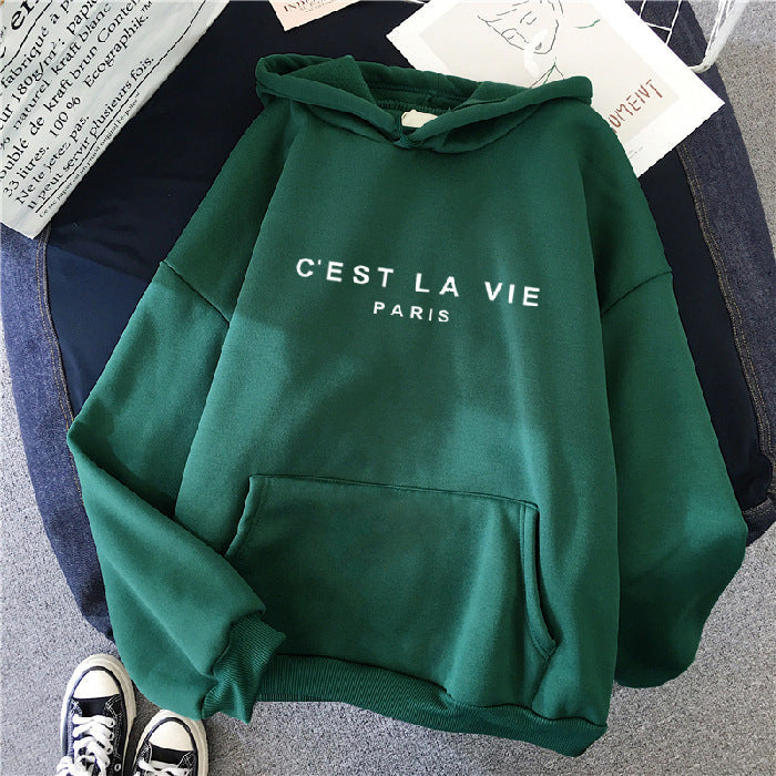 letter print new hooded sweater women's spring long-sleeved lazy style loose hooded top