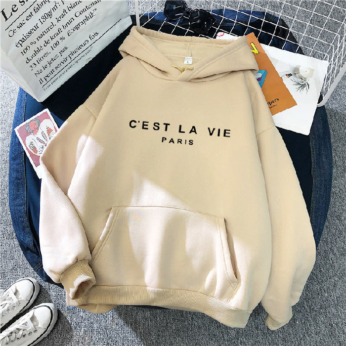 letter print new hooded sweater women's spring long-sleeved lazy style loose hooded top