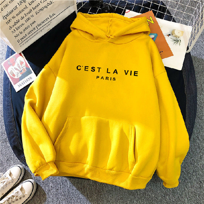 letter print new hooded sweater women's spring long-sleeved lazy style loose hooded top