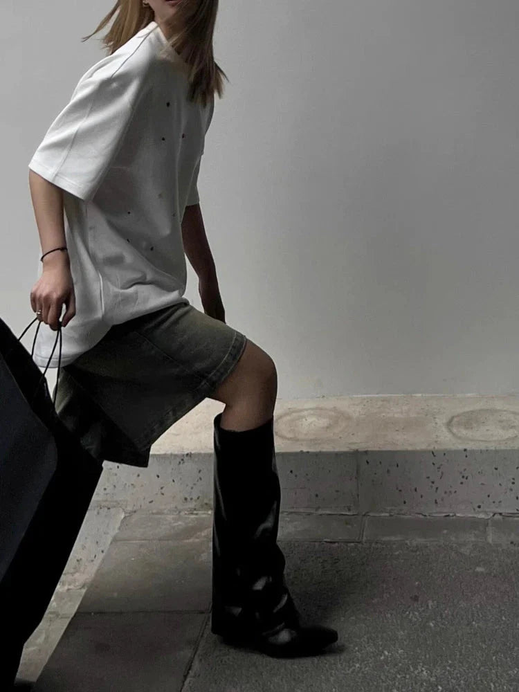 S-4XL Denim Shorts Women Chic Leisure Streetwear High Waist Korean Style Summer Knee Simple Comfortable Students Clothing New
